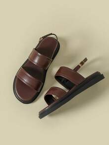 2026 Nuevas sandalias con hebilla para mujer, tacón bajo y suela gruesa, estilo bohemio retro fresco, punta abierta plana, cómoda para maternidad, ligera y de verano, diseño de nicho de lujo no convencional que estiliza las piernas, con tira trasera calada, de unicolor marrón café, transpirable, elegante para vestir, casual y deportiva, con hebilla de metal, sandalias romanas, tallas del 33 al 43 - Café integral - Ver 7