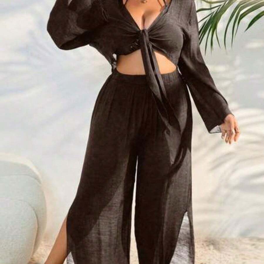 Swim Lushore Plus Size Women's Plain & Simple Daily Chiffon Kimono Cover Up Summer - Marrón - Ver 1