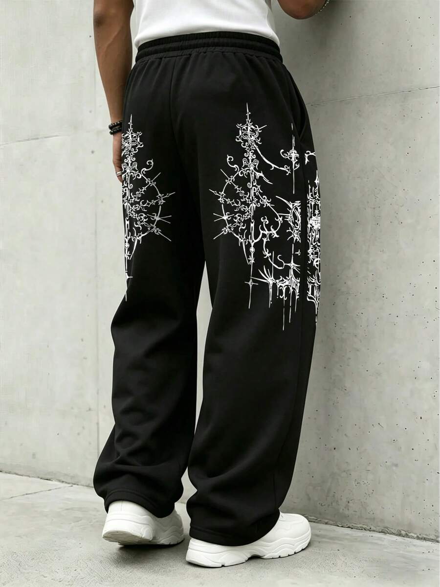 Quần nỉ ống rộng dáng suông unisex phong cách Gothic Metal tối giản, quần thể thao phong cách đường phố Mỹ in họa tiết văn hóa Black Metal, quần thường ngày thoải mái - màu đen ống thẳng - màu đen - Xem 1