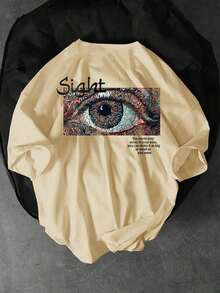 Manfinity  Camiseta casual de manga corta con cuello redondo, estampado de ojos y lema para hombre, regalo para el novio, para salir - Albaricoque - Ver 7