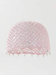 1pc Women's Fashion Lightweight Hollow Pearl Pendant Beaded Knit Hat, Suitable For Boho Beach Outings And Daily Wear - A - View 11