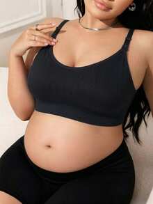 1pc Black Maternity Nursing Bra, Anti-Sagging, Pregnancy & Breastfeeding Support, Side-Boob Coverage, Wireless, Plus Size - Black - View 5