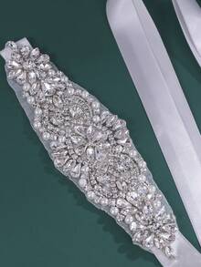 1 Peça Cinto de Cintura Nupcial, Cinto de Cintura para Vestido Feminino, Cinto de Vestido de Noiva, Cinto de Cintura de Cristal e Strass - Branco - Visão 7