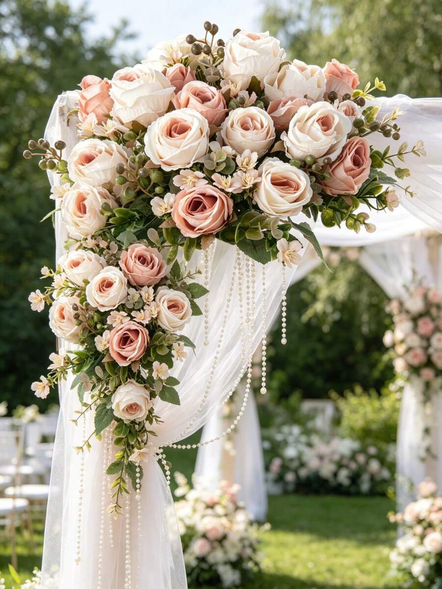 1/3/80件人造玫瑰花束絲綢繡球花婚禮裝飾假植物秋季家居裝飾餐廳臥室花瓶裝飾節日生日派對配件婚禮場景裝飾花卉材料情人節禮物新年DIY用品 - 粉色 - 查看 1