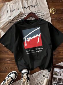 amiseta de Manga Corta con Estilo Vintage Americano y Texto "The Original Mark",Camiseta de manga corta de moda para primavera y verano de 2026, hecha en México, 180 gramos. Estampado de dibujos animados, modelo de pareja, apta para uso interior o exterior. Cuello redondo, unisex, ideal para oficina y ocio. Paquete de una pieza. - BK-P631577SLNDXZGY390 - Ver 3