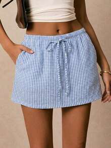 Pantalones Culotte Casuales Holgados para Mujer con Cordón Ajustable en la Cintura y Bolsillos a Rayas - Beis - Ver 12