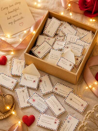 302pcs Romantic Mini Envelope Set With Gift Box, Includes 101 Vintage Envelopes, Message Cards, Rose Stickers And Linen Rope, Suitable For Love Letters, Weddings, Valentine's Day And DIY Crafts