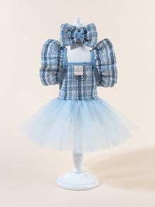 1 Set Vestido de Tul para Mascotas con Moño, Vestido de Boda Impreso Lindo para Mascotas, Vestido de Princesa de Malla Elástica para Perros y Gatos - Multicolor - Ver 1