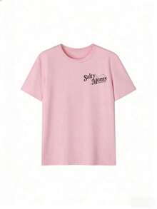 Camiseta de manga corta con cuello redondo, estampado, de estilo minimalista y versátil para vacaciones y playa, para mujer - Rosa - Ver 5
