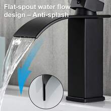 Waterfall Basin Faucet, 2-Handle Bathroom Sink Faucet With Pop-Up Drain & Deck Plate, Anti-Splash Hot Cold Mixer Tap, Lead-Free Stainless Steel Ceramic Valve Core, Modern Matte Black - Short - View 5
