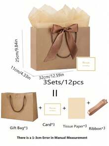 Bộ 4 túi quà bằng giấy Kraft, bao gồm 1 túi quà, 1 giấy lụa, 1 thiệp có ruy băng, túi mua sắm, túi đựng có quai xách, túi tote trang trí nơ, thích hợp cho bé gái, đám cưới, tiệc tùng, Giáng sinh, Lễ Tạ ơn, Năm mới, sinh nhật, Ngày Valentine, phù dâu, họp mặt bạn gái và các dịp khác. - Nhiều màu - Xem 16
