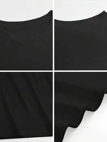 Comfortable And Breathable Casual Blouses For Women, Lightweight Women's T-Shirts Are A Must-Have For Summer. New Short-Sleeved Round-Neck T-Shirt For Women, Summer Design, With A Simple And Modern Letter Print, Breathable And Sweat-Wicking. Matching Couple's Outfit Available. - 黑色 - 查看 4