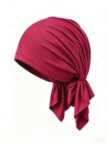 CONFLASS 2/1pc Women's Solid Color Triangle Pre-Tied Headscarf, Soft Comfortable Skin-Friendly Elastic Chemotherapy Hat, Breathable Headscarf, Suitable For Hair Loss Cancer Patients, With Lining Muslim Sleep Cap - Multicolor - View 8