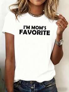 Camiseta Divertida para Mujer "La Favorita de Mamá" - 100% Oversized Estilo Y2K Vintage con Manga Corta y Cuello Redondo - Cómoda para Uso Diario y Regalo de Halloween - Ropa con Humor para Mamá - [Blanco] - Ver 6