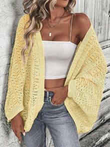 Cárdigan ligero y versátil de unicolor y diseño hueco para uso diario de mujer - Amarillo claro - Ver 4