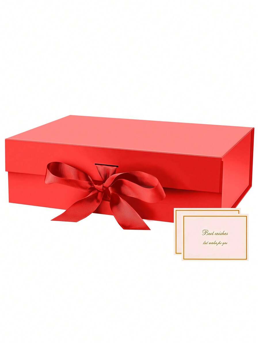 Red Gift Box With Ribbon, Suitable For Groom And Groomsmen, Magnetic Closure Design, Foldable Rectangular Luxury Gift Box, Ideal For Weddings, Christmas, Halloween, Birthdays And More - Red - View 1