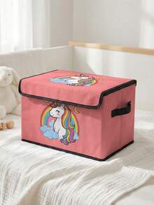 1pc Large Capacity Foldable Storage Box, Pony Pattern Printed Covered Storage Basket With Handle, Multipurpose Storage Container For Nursery, Bedroom, Baby Clothes, Underbed, Toys - Multicolor - View 6