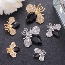 6PCS Bee Shaped Metal Buttons, Black Crystal & Rhinestone Embellished Sewing Buttons For Coats, Blouses, Jackets, 2 Colors (Gold/Silver) - 6pcs - View 5