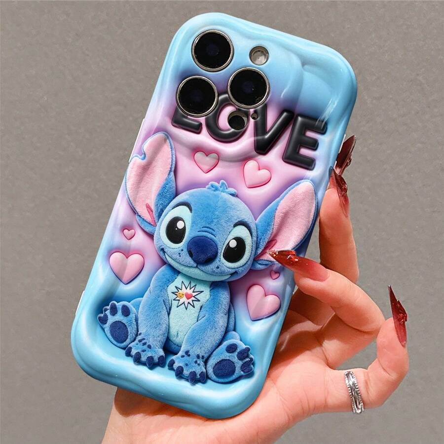 Disney Stitch Phone Case, Official Disney Lilo & Stitch Character Design, Love-Themed Stitch With Hearts And "LOVE" Text Protective Cover. Compatible With IPhone 17, 16, 15, 14, 13, 12, 11 Pro Series, Featuring Stitch In A Pink Plush Hoodie Surrounded By Hearts On A Bubblegum Pink Background, Perfect For Disney Fans And Stitch Lovers To Showcase Their Favorite Character, Ideal For Birthdays, Holidays, Anniversaries, Graduation Gifts, Or Any Special Occasion To Surprise Family, Friends, Classmates, And Loved Ones. - 白色 - 查看 1