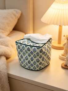 Cubierta estética para caja de pañuelos con estampado floral, soporte cuadrado y suave reutilizable para servilletas de estilo bohemio, adecuado para el hogar, la cocina, el comedor, el baño, la oficina, la cafetería y el spa, regalo ideal para la primavera y el Día de la Madre - Caja de pañuelos verde - Ver 5