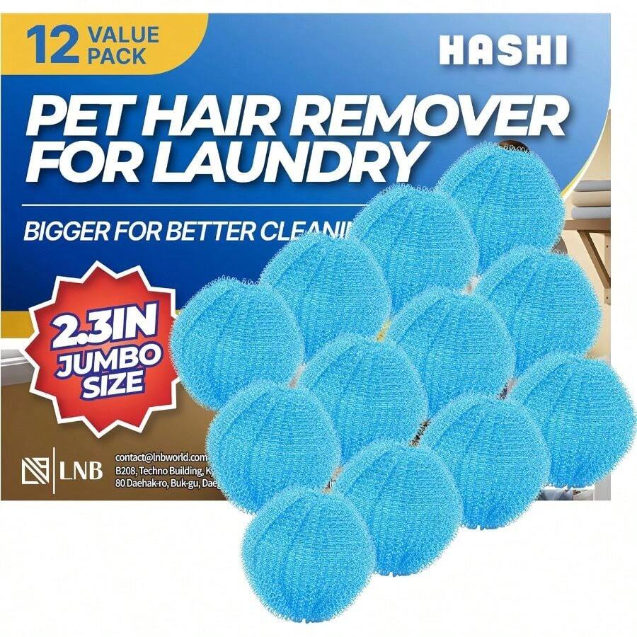 HASHI 12 Pack Pet Hair Remover Laundry, 2.3 Inch Sky Blue Washing And Dryer Balls, Reusable Dog And Fur Catcher, Gentle On Fabrics Lint Remover Bedding And Towels - 天藍色 - 查看 1