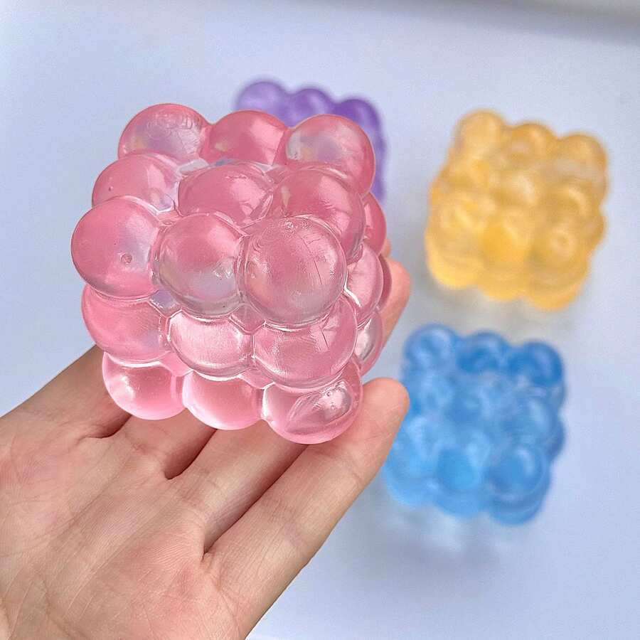 1个随机颜色彩虹果冻方块减压球 - 可爱治愈桌面小玩具，奶酪软萌捏捏乐，软萌饺子，，捏捏乐 - 爆款彩虹果凍方塊解壓球 - 查看 1