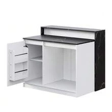 Kitchen Island, Kitchen Island With Bar Counter, Kitchen Table & Bar Counter, Multifunctional Kitchen Table, With Pet Resting Area, For Kitchen & Dining Room, White + Black Marble Look, 120*80*100cm - Black and White - View 3