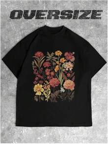 Camiseta moderna 100% algodón con estampado, corte holgado, estilo retro americano, casual de verano, nueva y versátil de manga corta. - Negro - Ver 1