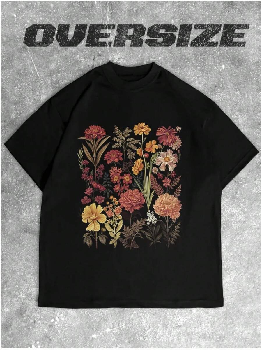 Camiseta moderna 100% algodón con estampado, corte holgado, estilo retro americano, casual de verano, nueva y versátil de manga corta. - Negro - Ver 1