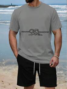 Men's Retro-Style Casual Summer Two-Piece Set With Exquisite Scroll Decoration, Lightweight And Breathable Fabric - 綠色 - 查看 9