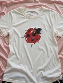 Modern And Fashionable Women's T-Shirt With Slogan Print, Ideal For Casual Everyday Wear In Summer - Unisex Cotton Loose Short-Sleeved Round Neck Vintage Style T-Shirt For Women. - 白色 - 查看 1