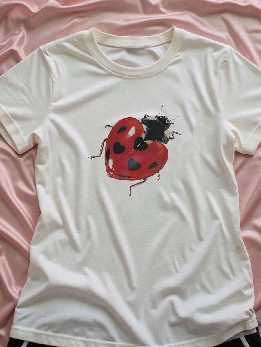 Modern And Fashionable Women's T-Shirt With Slogan Print, Ideal For Casual Everyday Wear In Summer - Unisex Cotton Loose Short-Sleeved Round Neck Vintage Style T-Shirt For Women. - 白色 - 查看 1