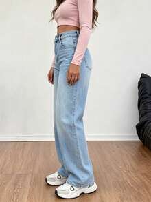 Quần Jeans Ống Thẳng Túi Giặt Thường Ngày Cho Nữ - Rửa nhẹ - Xem 7