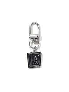 1 pieza Llavero de metal con cuervo estilo gótico, cielo estrellado y gota de aceite, regalo único para amigos, accesorio DIY para bolso, colgante de coche - Multicolor - Ver 13