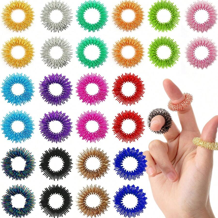 Anillo de masaje de dedo de resorte de descompresión mini, juguete de alivio de estrés de masaje de dedo con resorte, anillo de masaje de dedo para aliviar el estrés, ¡regalo perfecto para fiestas, vacaciones y festivales! - A - Ver 1