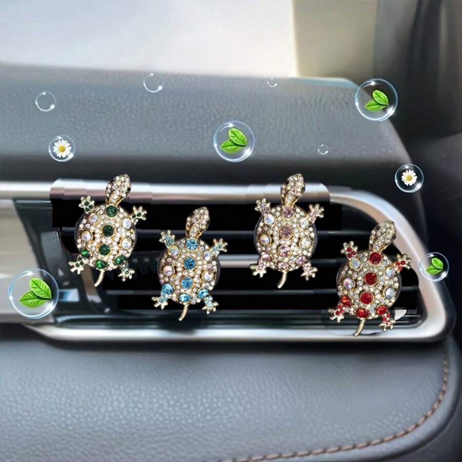 1/2/4pcs New Cute Rhinestone Turtle Car Air Vent Clip Decor, Fits Various Car AC Vents, Funny Lucky Turtle Decor Clip, Suitable As Gift