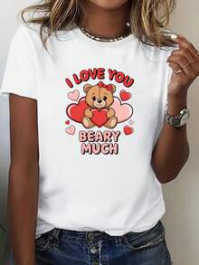 Camiseta de Manga Cortara Mujer con Estampado "Super Love You", Cuello Redondo Art￭stico, Estilo Casual y Deportivo con Elementos Adorables. Camiseta B£sica C￳modara Verano, Estamp para Actividades al e , Uni. Camisetas pararejas, Conjuntos Familiares, Novedades, Moda de Manga - Blanco - Ver 2