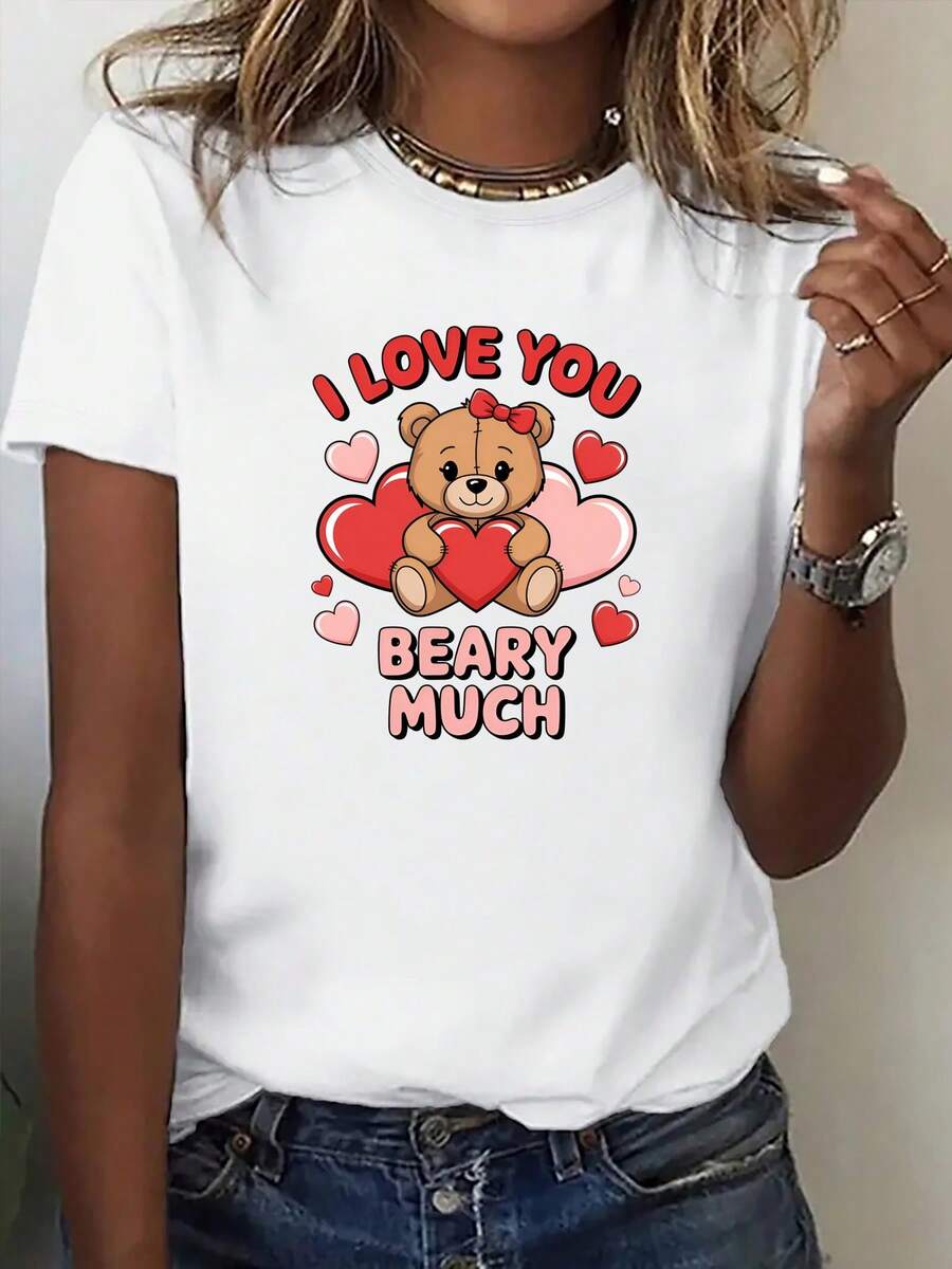Camiseta de Manga Cortara Mujer con Estampado "Super Love You", Cuello Redondo Art￭stico, Estilo Casual y Deportivo con Elementos Adorables. Camiseta B£sica C￳modara Verano, Estamp para Actividades al e , Uni. Camisetas pararejas, Conjuntos Familiares, Novedades, Moda de Manga