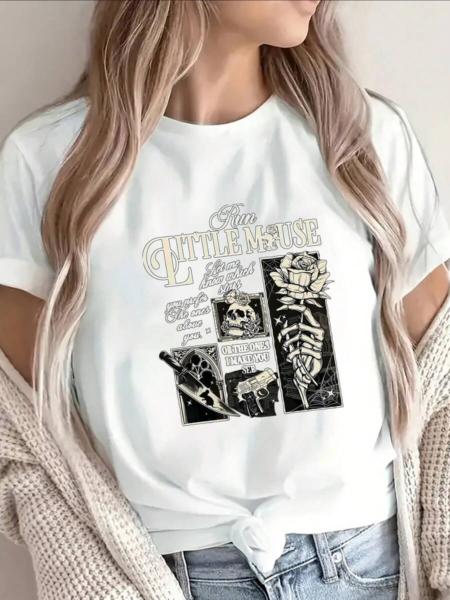 Short-Sleeved T-Shirt With Rao Running Graphic Design, Lightweight And Durable For Casual Wear At Home, In A Cafe Or Outdoors, Perfect For Everyday Comfort And Style - White - View 1