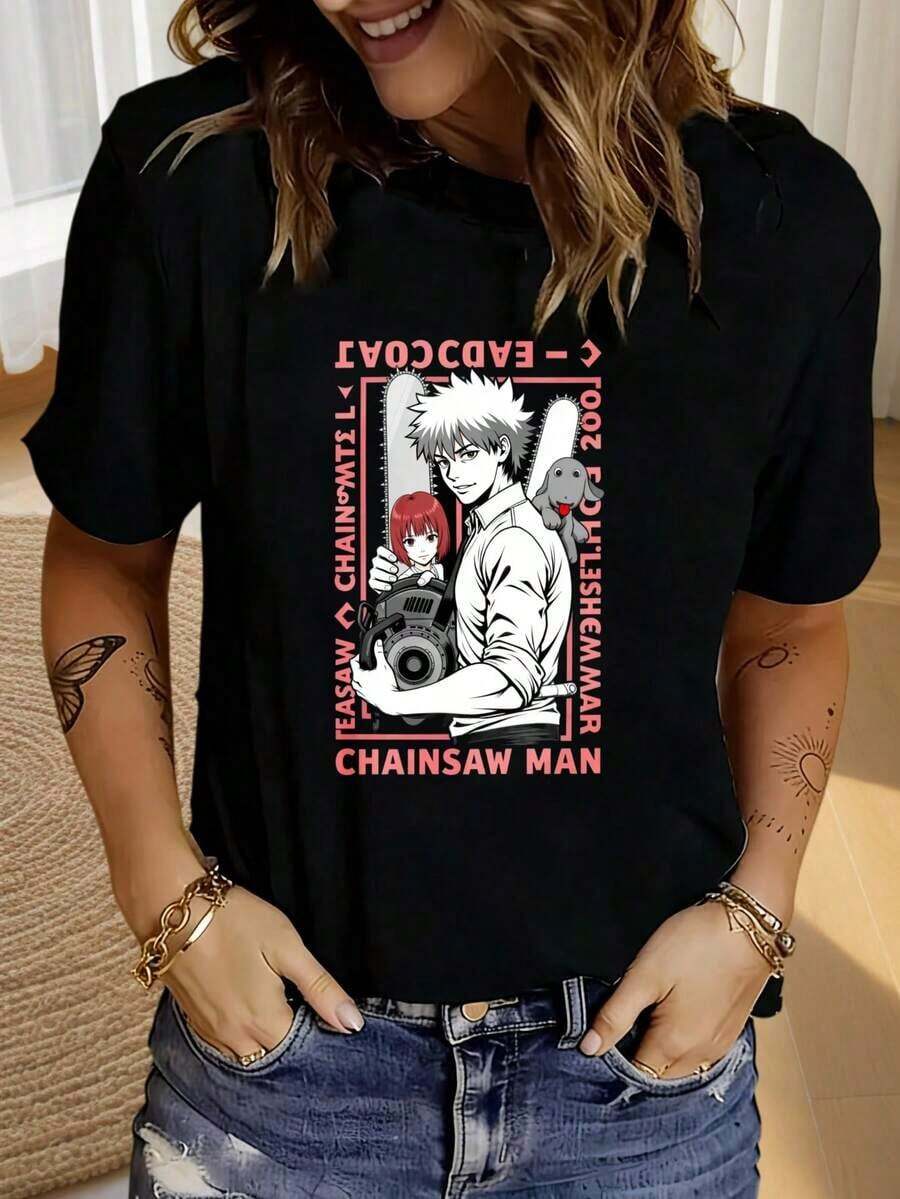 Camiseta de manga corta de algodón para hombre Under The RadarChainsaws Anime Man - Se puede regalar a familiares - Camiseta estampada para mujer/hombre, 220 g, 100% algodón, cuello redondo, informal, para mujer/hombre, manga corta para exteriores, moda retro, estilo callejero, manga corta para mujer/hombre, uso diario en las cuatro estaciones, vacaciones - Camiseta de manga corta con collage dinámico, elegante, de gran tamaño, adecuada para todas las estaciones, fácil de cuidar para ocasiones informales de negocios y la vida diaria, ropa de talla grande - Ropa para fanáticos de los deportes, regalo para fanáticos del fútbol, camiseta deportiva unisex, - Entusiasta de anime - Camiseta unisex de algodón holgada de manga corta y cuello redondo estilo callejero vintage - Negro - Ver 1