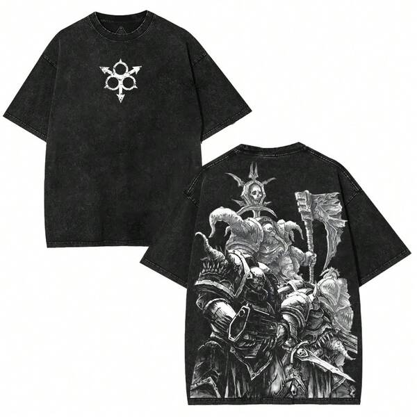 Camiseta  40K Death Guard con un estilo vintage Grunge de gran peso, perfecta para los fans de Nurgle que buscan decadenia y comodidad en una sola prenda. Camisetas gráficas de los 90 para fans de videojuegos.