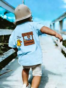 Young Boy Casual Graphic Print Crew Neck Short Sleeve T-Shirt, Summer Top - Baby Blue - View 1