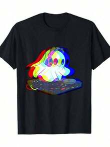1 Piece Of 200g Short-Sleeved T-Shirt With Round Neck And Loose Fit, Designed By Y2K Era Artists With A Basque-Inspired Style, Made From 100% Cotton - 白色 - 查看 4