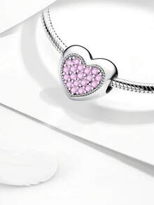1pc Fashion Sparkling Heart Pendant Charm Bead Suitable For Women's Bracelet, Jewelry Making And Daily Decoration, Girls Accessory - Silver - View 5