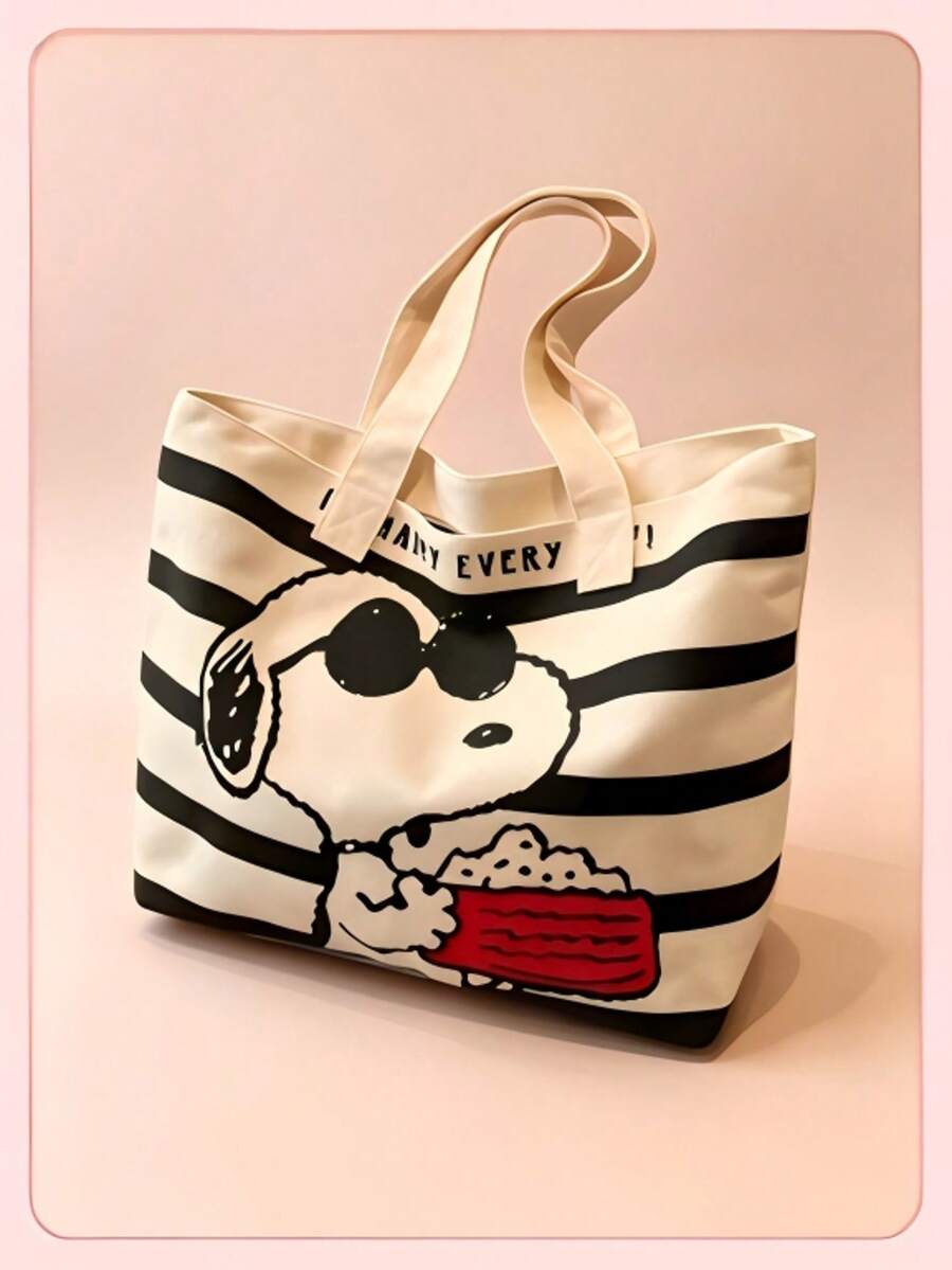 SNOOPY 1个大容量史努比帆布手提袋,多功能卡通手提包,容量大且时尚,适合购物、上学、旅行和日常使用,是返校用品、生日和情人节礼物的完美之选。 - 彩色 - 查看 1