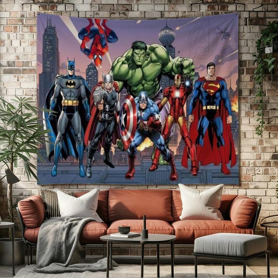 1pcs Cartoon A Vengers S Uperhero Wall Tapestry Backdrop, Iron Man C Aptain America S Piderman Party Decorations For Photo Booth, Cute Hero Team Photography Background, Living Room Bedroom Aesthetic Wall Decor, Outdoor Indoor Celebration Banner, Backyard Party Photo Prop Supplies, School Event Poster Decor, Home Dormitory Wall Hanging Art - 多色-A - 查看 1