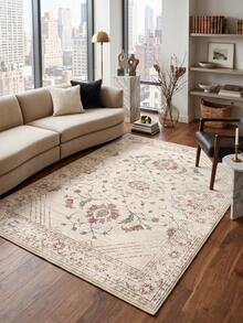 1pc Light Pink Floral Living Room Rug, Suitable For Kitchen, Dining Room, Bedroom, Room Holiday Decor, Indoor/Outdoor, Office, Lobby, Non-Slip Door Mat, Bathroom Rug, Hallway, Study Gaming Area Rug - Baby Pink - View 9