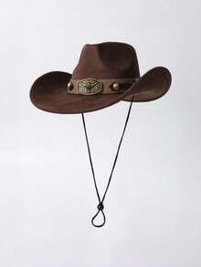Faux Suede Western Cowboy Hat, Wide Brim Vintage Cowgirl Hat For Men, Classic Sun Hat With Bull Head Decor, Suitable For Beach, Festival, Daily Wear, Outdoor,Holiday,Travel - Suede Yellow Beaded Cow Hat - View 3