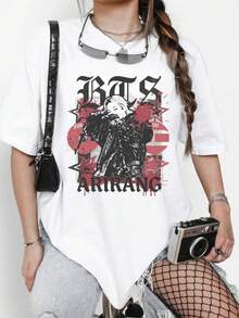 Jimin Graphic Tee, Arirang World Tour Tshirt . Camiseta informal de moda con estampado creativo para mujer, de manga corta y cuello redondo, para primavera y verano T-Shirt Women Festive Celebration Shirt Party Wear Top - Multicolor - Ver 1