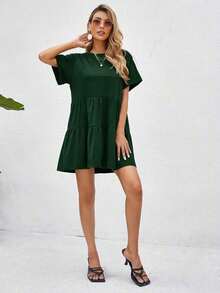 Holidaya Vestido de muñeca con dobladillo de volantes y puños enrollados, atuendo de playa de vacaciones - Verde - Ver 4